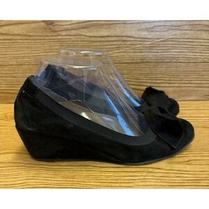 Anyi Lu Wedge Pump Stretch Black Suede Ballet Womens Shoes Size 38